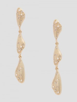Guess 14K Gold-Plated Linear Earrings Goud | GUESS-SN30286