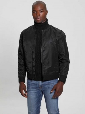 Guess Ace Satin Flight Jacket Zwart | GUESS-SN30872