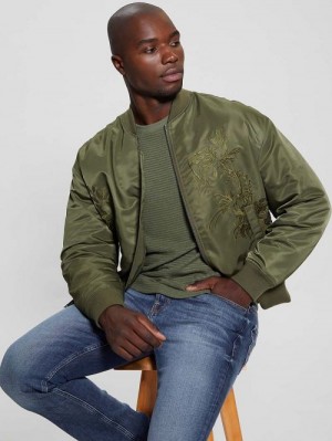 Guess Ace Satin Hawk Flight Jacket Groen | GUESS-SN30854