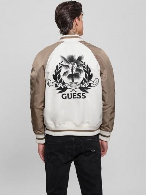 Guess Ace Satin Palms Flight Jacket Wit | GUESS-SN30825