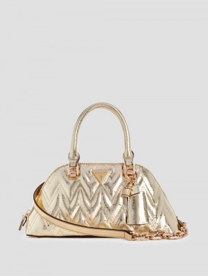 Guess Adelard Metallic Dome Satchel Goud | GUESS-SN29264
