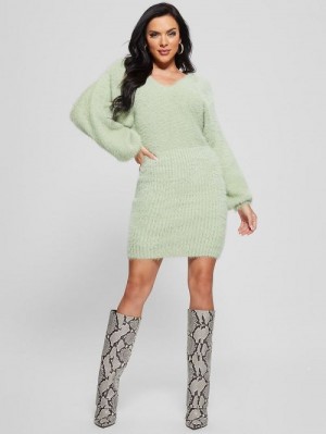 Guess Adeline Fuzzy Sweater Dress Groen | GUESS-SN26937
