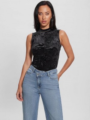 Guess Aida Floral Velvet Bodysuit Zwart | GUESS-SN27216