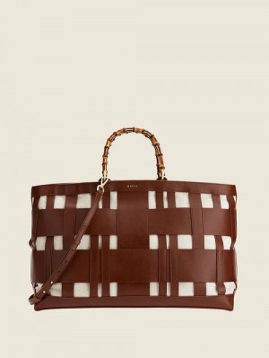 Guess Aida Woven Leather Maxi Satchel Bruin | GUESS-SN29309