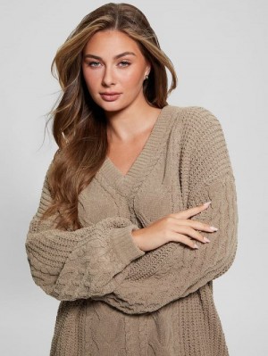 Guess Aki Chenille Cable-Knit Sweater Beige | GUESS-SN27643