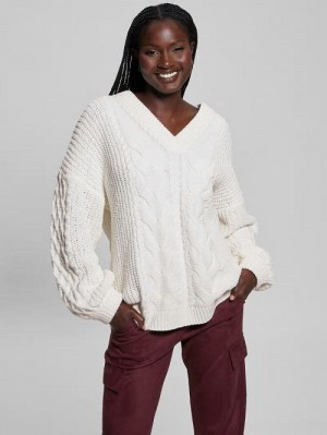 Guess Aki Chenille Cable-Knit Sweater Wit | GUESS-SN27855