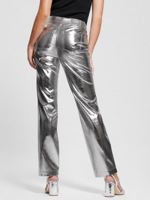 Guess Ambra Metallic Faux-Leather Pants Zilver | GUESS-SN28209