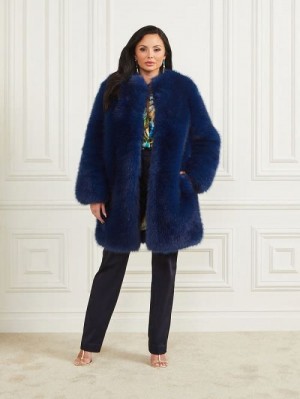 Guess Amelie Faux-Fur Coat Blauw | GUESS-SN27895