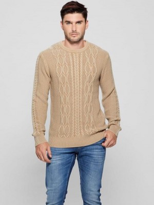 Guess Andy Cable Acid Wash Sweater Beige | GUESS-SN30897