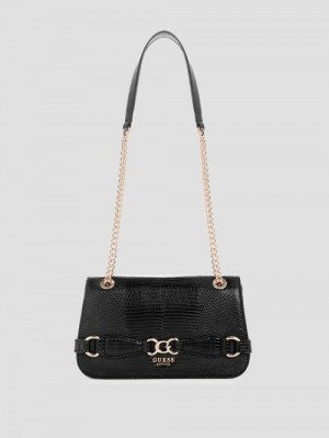 Guess Arlena Lizard Convertible Crossbody Zwart | GUESS-SN28929