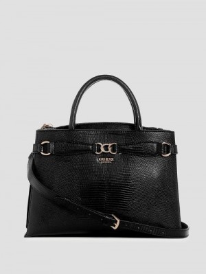 Guess Arlena Lizard Girlfriend Satchel Zwart | GUESS-SN28701