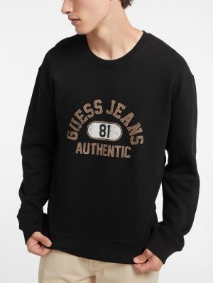 Guess Authentic Logo Crewneck Sweatshirt Zwart | GUESS-SN30951