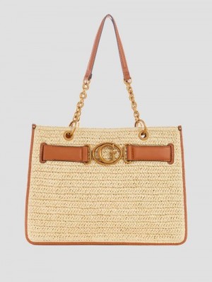 Guess Aviana Straw Tote Bruin | GUESS-SN29441