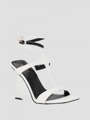 Guess Bacio T-Strap Wedge Heels Wit | GUESS-SN29842