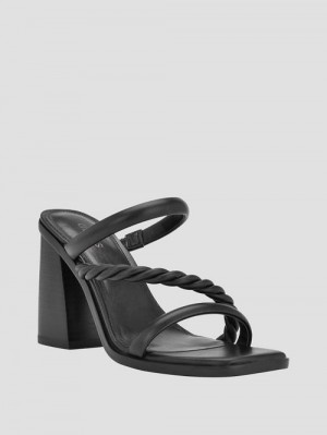 Guess Barper Strappy Wooden Heel Sandals Zwart | GUESS-SN29668