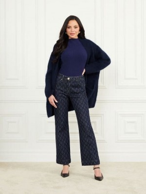 Guess Bea Monogram Print Denim Pant Blauw | GUESS-SN26542