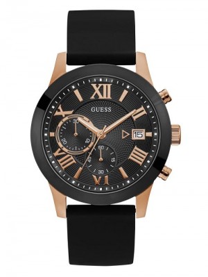 Guess Black and Rose Gold-Tone Multifunction Watch Zwart | GUESS-SN31613