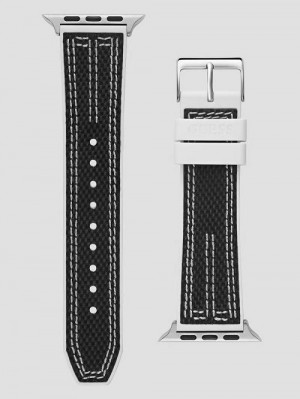 Guess Black and White Woven 42-45 mm Band for Apple Watch® Zwart | GUESS-SN31617
