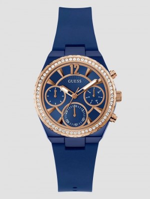 Guess Blue SIlicon Multifunction Watch Goud | GUESS-SN29987