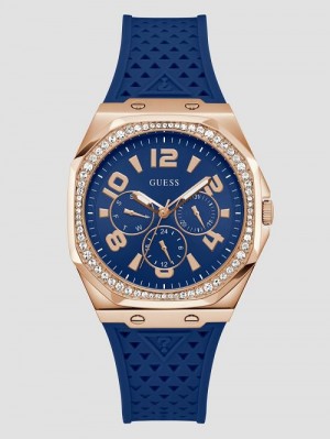 Guess Blue SIlicon Multifunction Watch Goud | GUESS-SN29993