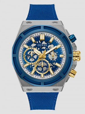Guess Blue and Silver-Tone Chronograph Watch Goud | GUESS-SN31675