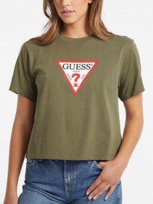 Guess Boxy Iconic Tee Groen | GUESS-SN27322