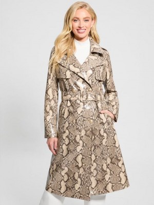 Guess Briana Faux-Leather Trench Coat Beige | GUESS-SN27937