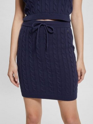 Guess Cable-Knit Mini Sweater Skirt Blauw | GUESS-SN28143