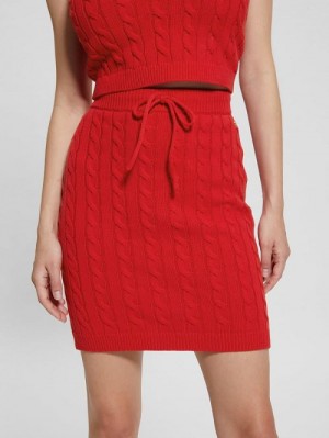 Guess Cable-Knit Mini Sweater Skirt Rood | GUESS-SN28153
