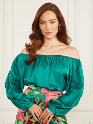 Guess Candice Off-the-Shoulder Top Groen | GUESS-SN27188