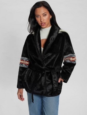 Guess Carlotta Faux-Fur Wrap Jacket Zwart | GUESS-SN27957