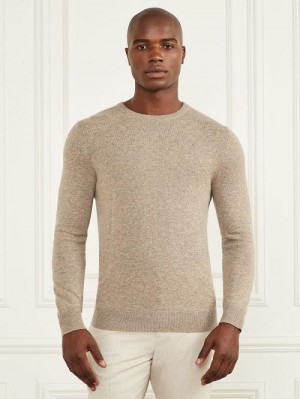 Guess Cashmere-Blend Crewneck Sweater Beige | GUESS-SN30919