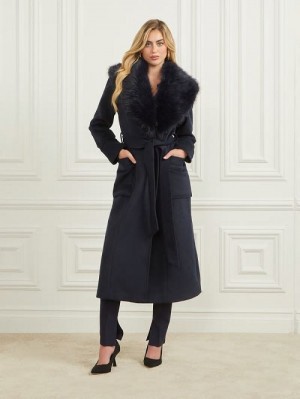 Guess Charlize Wool-Blend Coat Blauw | GUESS-SN28012