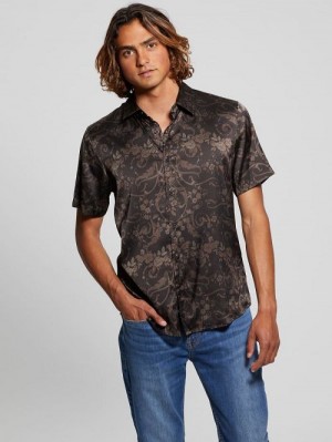 Guess Charm Decorative Floral Shirt Zwart | GUESS-SN31284