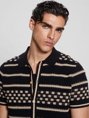 Guess Checker Stripe Slater Shirt Zwart | GUESS-SN31278