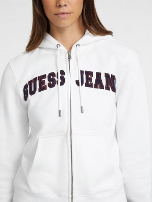 Guess Chenille Logo Patch Zip-Up Sweatshirt Wit | GUESS-SN28357