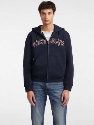 Guess Chenille Patch Zip-Up Hoodie Blauw | GUESS-SN30930