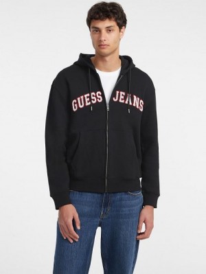 Guess Chenille Patch Zip-Up Hoodie Zwart | GUESS-SN31500