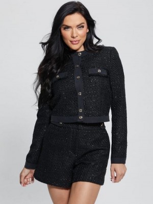 Guess Clarissa Metallic Tweed Jacket Zwart | GUESS-SN27897
