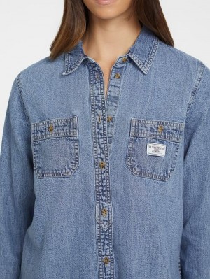 Guess Classic Long-Sleeve Denim Shirt Blauw | GUESS-SN26656