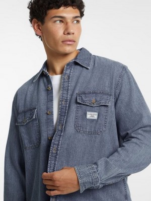 Guess Classic Long-Sleeve Denim Shirt Blauw | GUESS-SN31109