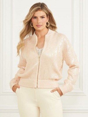 Guess Claudia Sequins Sweater Jacket Beige | GUESS-SN27929