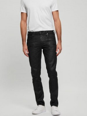 Guess Coated Denim Tapered Zip Jeans Zwart | GUESS-SN30429