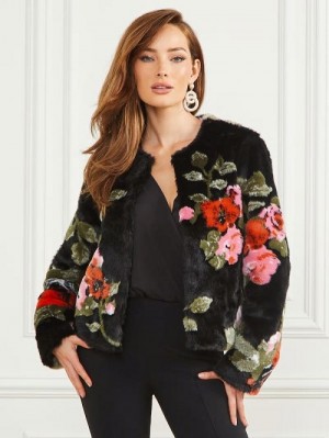 Guess Corsage Faux-Fur Floral Jacket Multi | GUESS-SN27868
