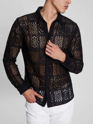 Guess Craft Crochet Shirt Zwart | GUESS-SN31263