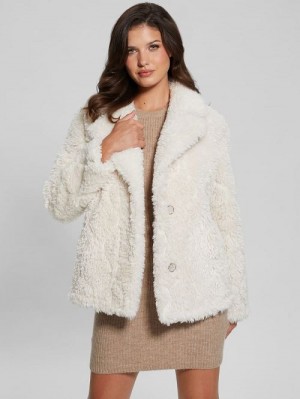 Guess Cristel Faux-Fur Jacket Wit | GUESS-SN27935