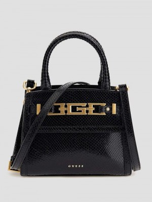 Guess Cristina Small Leather Satchel Zwart | GUESS-SN29232