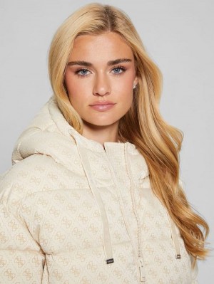 Guess Daisy Quattro G Puffer Jacket Beige | GUESS-SN28034