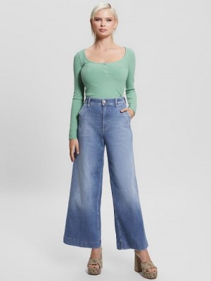 Guess Dakota Cropped Wide-Leg Jeans Blauw | GUESS-SN26552
