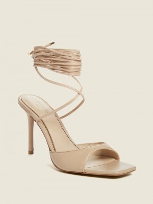 Guess Dalisa Leather Lace-Up Sandal Beige | GUESS-SN29827
